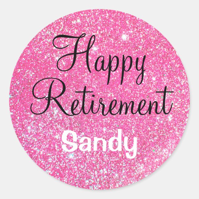 Sticker Rond Glam Happy Retirement Hot rose Parties scintillant (Devant)