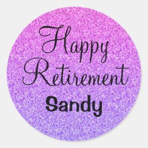 Sticker Rond Glam Happy Retirement Ombre Purple Parties scintil