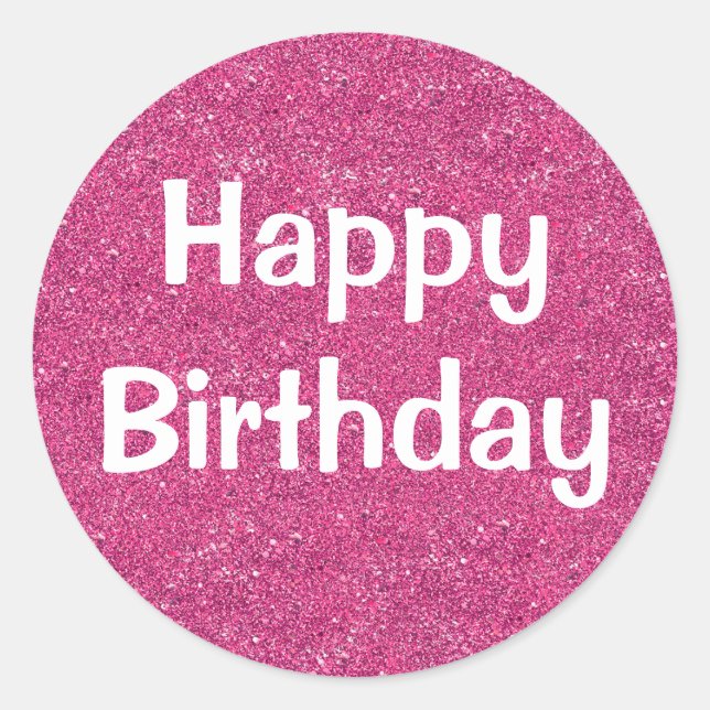 Sticker Rond Glam Joyeux Anniversaire blanc violet Parties scin (Devant)