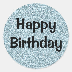 Sticker Rond Glam Joyeux Anniversaire Bleu Parties scintillant 