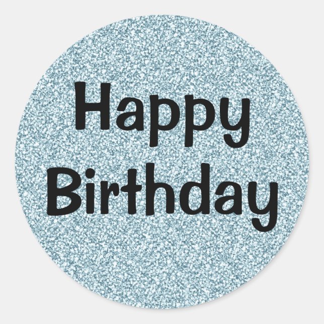 Sticker Rond Glam Joyeux Anniversaire Bleu Parties scintillant  (Devant)