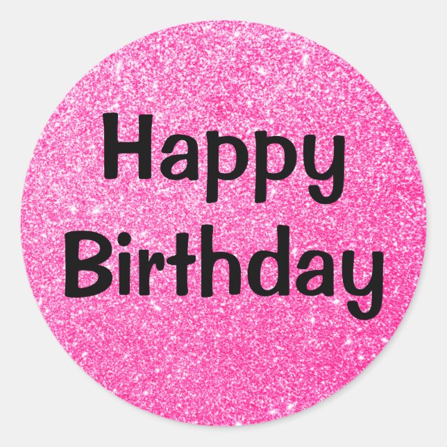 Sticker Rond Glam Joyeux Anniversaire noir rose chaud Parties s (Devant)