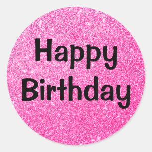 Sticker Rond Glam Joyeux Anniversaire noir rose chaud Parties s