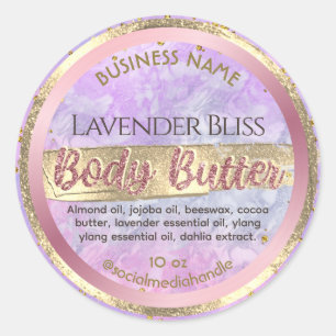 Sticker Rond Glam Lavender violet Rose de marbre or Beurre corp