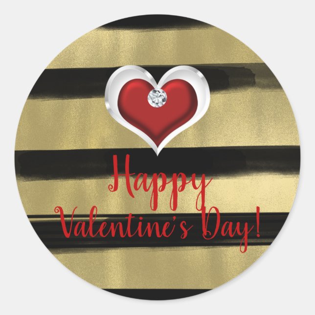 Sticker Rond Glam moderne Black & Gold Red Heart Bling Valentin (Devant)