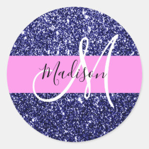 Sticker Rond Glam Navy Blue Rose Parties scintillant Étincelles