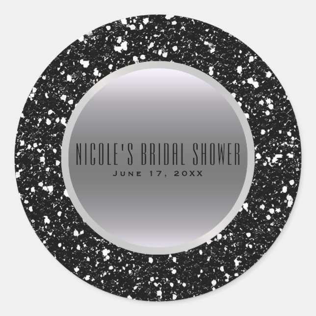 Sticker Rond Glam Parties scintillant argent et noir Elégant ma (Devant)