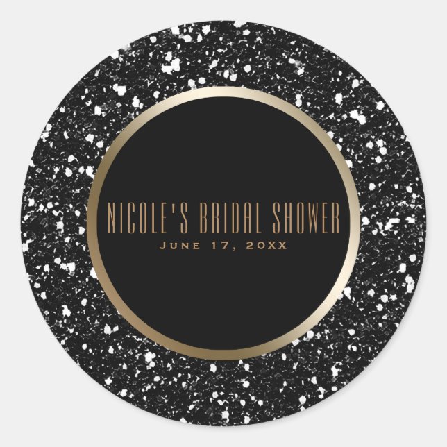 Sticker Rond Glam Parties scintillant or et noir Elégant mariag (Devant)