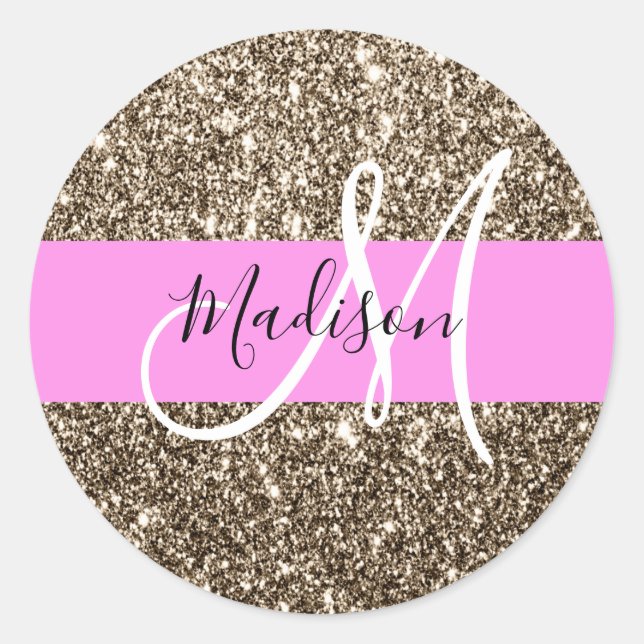 Sticker Rond Glam Pink Champagne Gold Parties scintillant Étinc (Devant)
