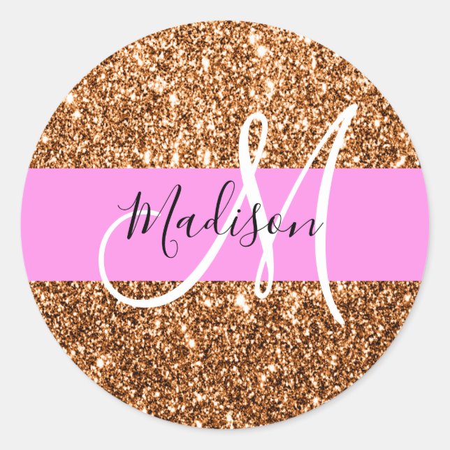 Sticker Rond Glam Pink & Copper Parties scintillant étincelles  (Devant)