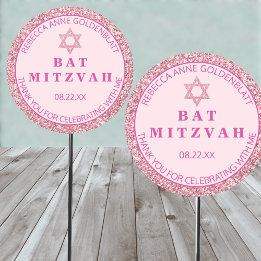 Sticker Rond Glam Pink Merci Chic Parti Bat mitzvah