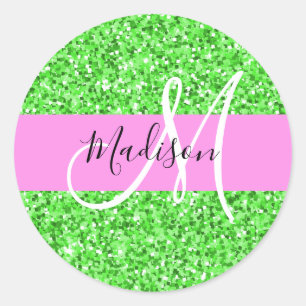 Sticker Rond Glam rose et Parties scintillant verte éclaboussen