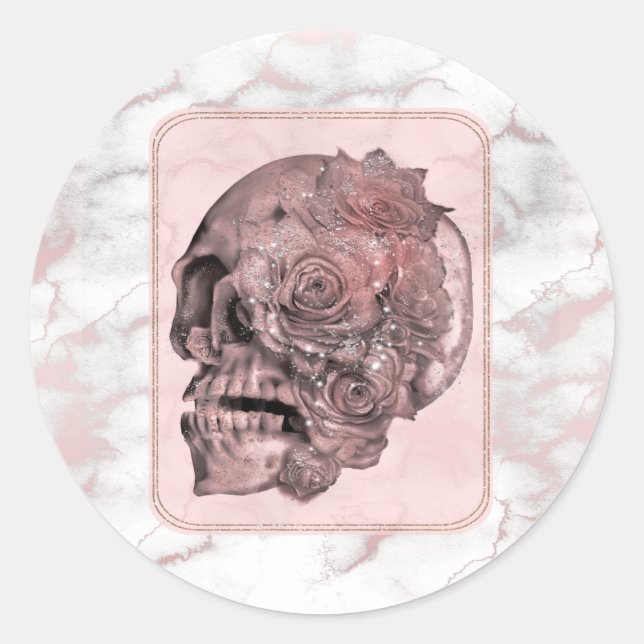 Sticker Rond Glam Rose Gold rose crâne Marble Party (Devant)