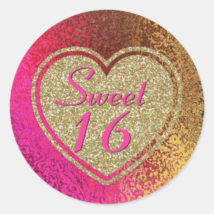 Sticker Rond Glam Rose & Gold Sweet 16 Anniversaire