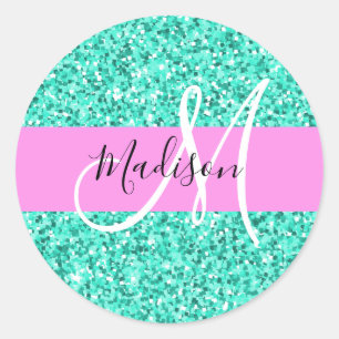 Sticker Rond Glam rose Turquoise Parties scintillant étincelles