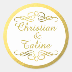 Sticker Rond Glam Tourbillonnant or fleurir Mariage Outline Foi