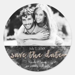 Sticker Rond Glamor Black & Gold Chic Enregistrer La Date Photo