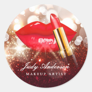 Sticker Rond Glamor Red Lips Gold Parties scintillant Sparkle m