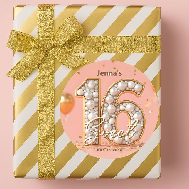 Sticker Rond Glamorous Regal Pearl Blush Pink Gold Sweet 16 (Créateur téléchargé)