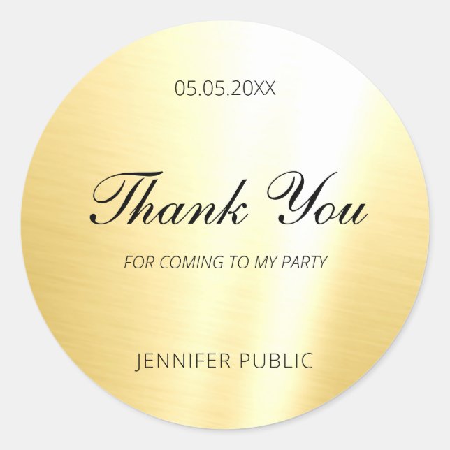 Sticker Rond Glamour Gold Template Écriture Manuscrite Merci (Devant)