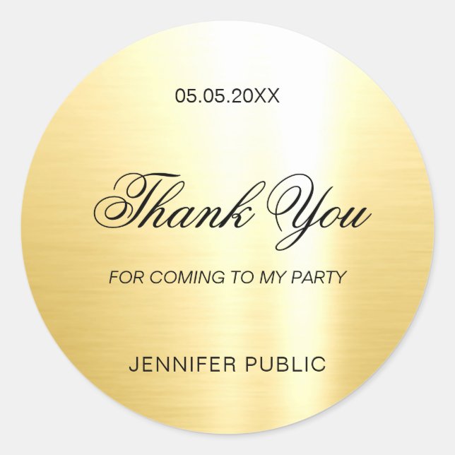 Sticker Rond Glamour Gold Template Merci Écriture Manuscrite (Devant)