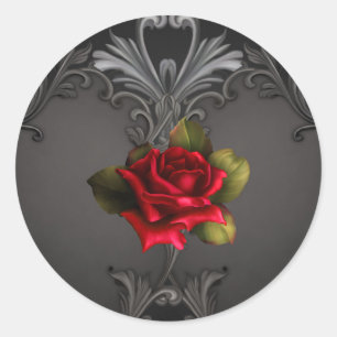 Sticker Rond Glamour gothique Rose rouge Noir Ornemental Glam