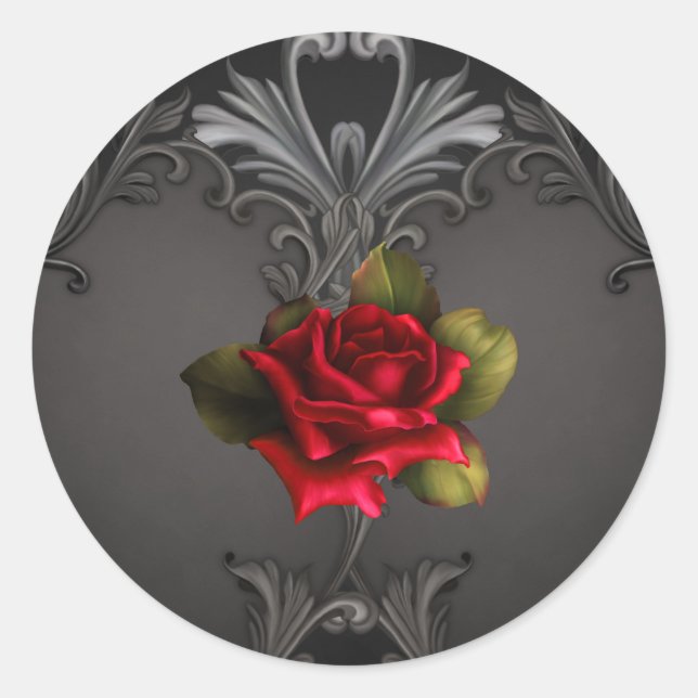 Sticker Rond Glamour gothique Rouge Rose Noir Glam ornemental (Devant)