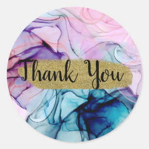 Sticker Rond Glamour Mariage Encre Ethéré Bleu-vert Rose Violet