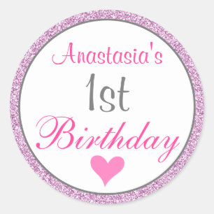 Sticker Rond Glamour Rose Fushia Lilas Violet Pailleté 1er Anni