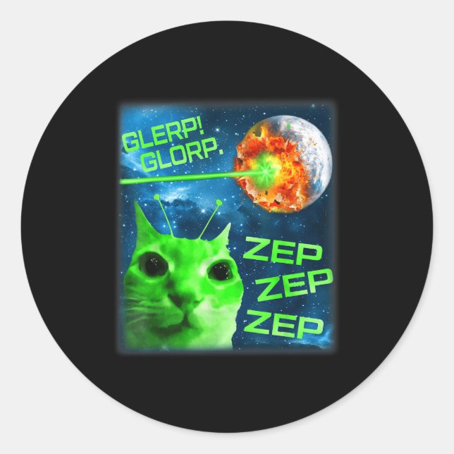 Sticker Rond Glerp Glorp Funny Alien Cat Brainrot Meme  (Devant)