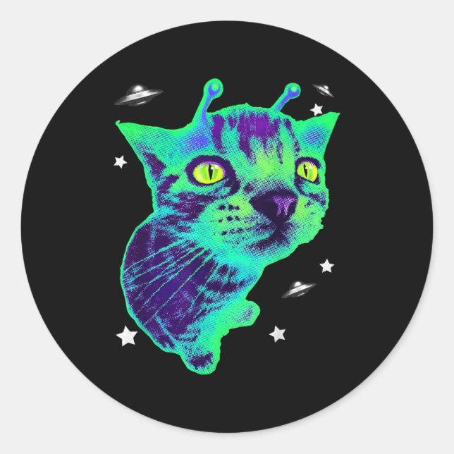 Sticker Rond Glerp Glorp Funny Alien Cat Meme Gnarp Cat Silly A (Devant)