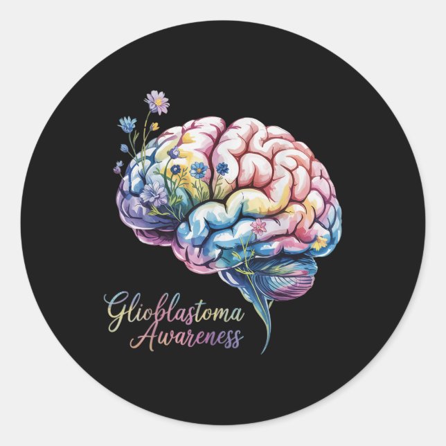 Sticker Rond Glioblastoma Sensibilisation Florale Cerveau Cance (Devant)