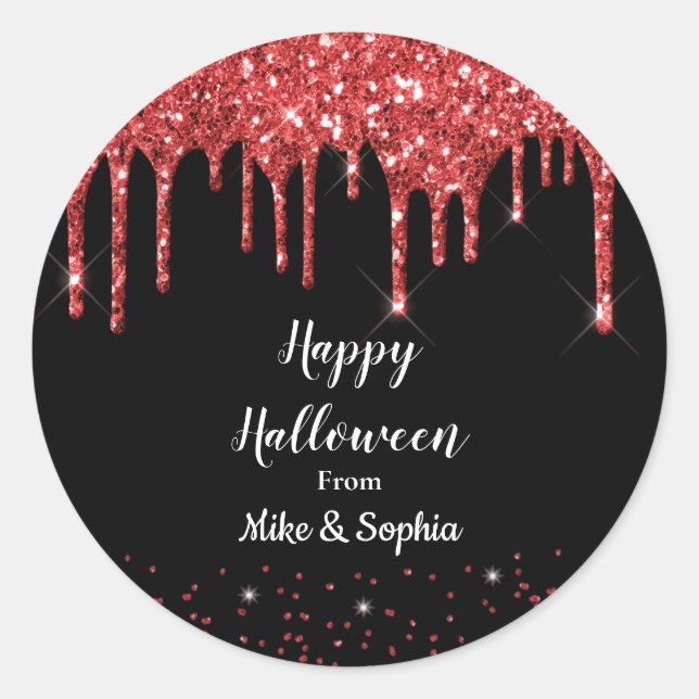 Sticker Rond Glitter de sang rouge Vampire Halloween noir (Devant)