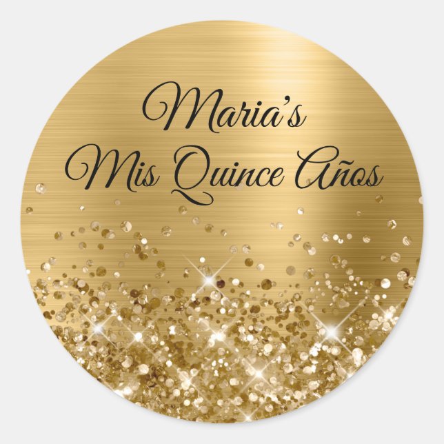 Sticker Rond Glitter Gold Foil Mis Quince Años (Devant)