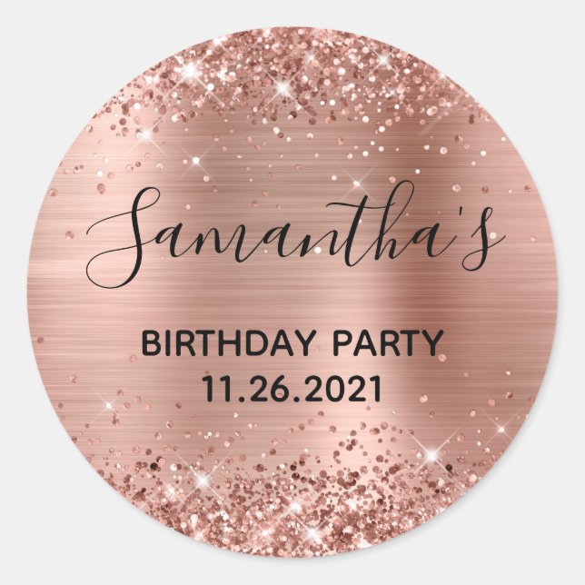 Sticker Rond Glitter Rose Gold Foil fête d'anniversaire (Devant)