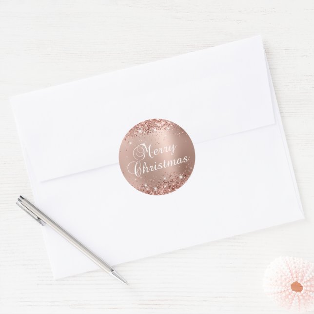 Sticker Rond Glitter Rose or glam Gradient Joyeux Noël (Enveloppe)