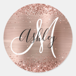 Sticker Rond Glitter Rose or huile noir et blanc Monogramme