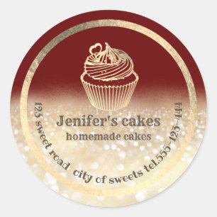 Sticker Rond Glitterie d'or Gâteaux faits maison et gâteries em