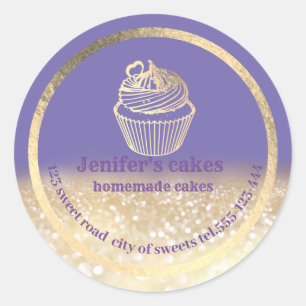 Sticker Rond Glitterie d'or Gâteaux faits maison et gâteries em