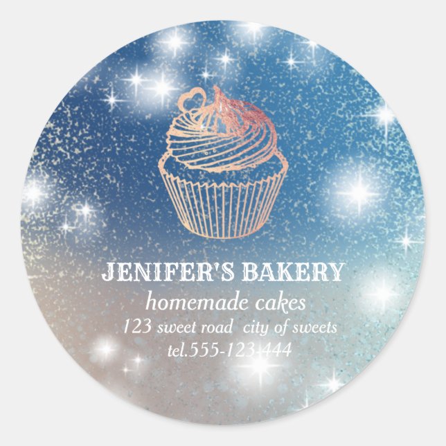 Sticker Rond Glitterie étincelante cupcake chef boulangerie (Devant)