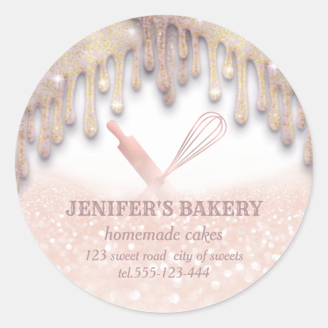 Sticker Rond Glitterie rose or rouleau pin & whisky chef boulan (Devant)