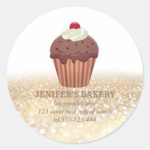 Sticker Rond Glitterie vintage en or cupcakes et sucreries fait