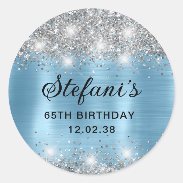 Sticker Rond Glittery Baby Blue Foil 65e Anniversaire Classique (Devant)