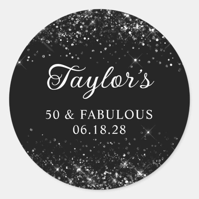 Sticker Rond Glittery Black 50e anniversaire (Devant)