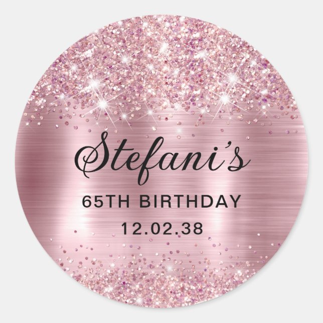 Sticker Rond Glittery Blush Rose Gold Foil 65e anniversaire (Devant)