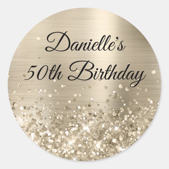 Sticker Rond Glittery Champagne Foil 50e anniversaire (Devant)