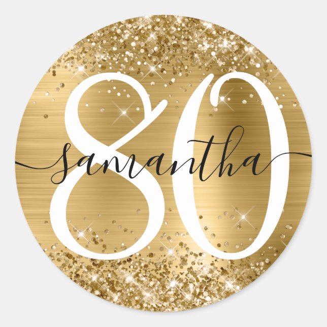 Sticker Rond Glittery Gold Faux Foil Personnalisé 80 (Devant)