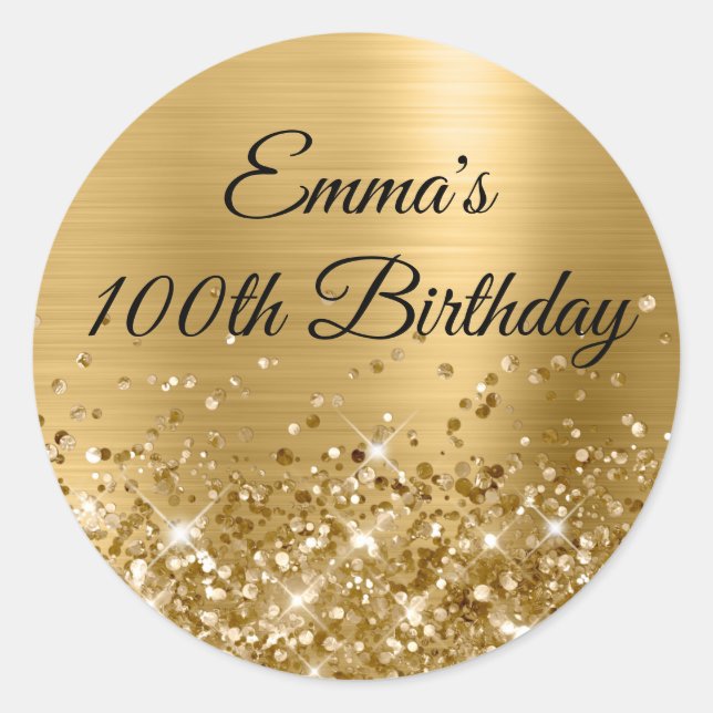 Sticker Rond Glittery Gold Foil 100e anniversaire (Devant)