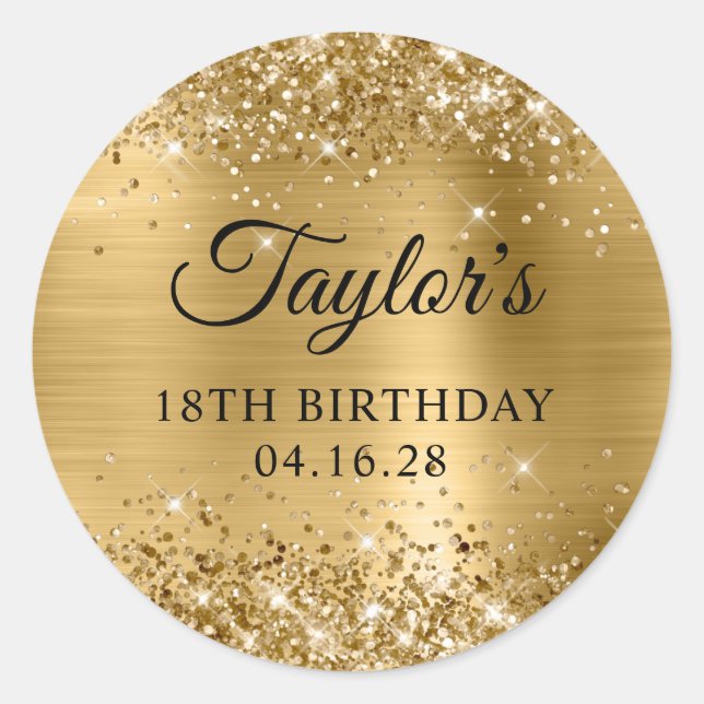 Sticker Rond Glittery Gold Foil 18e anniversaire (Devant)