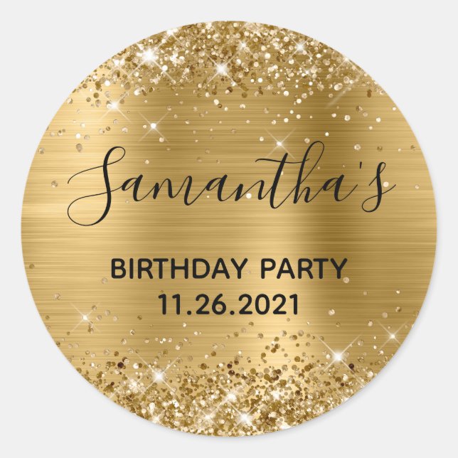 Sticker Rond Glittery Gold Foil fête d'anniversaire (Devant)